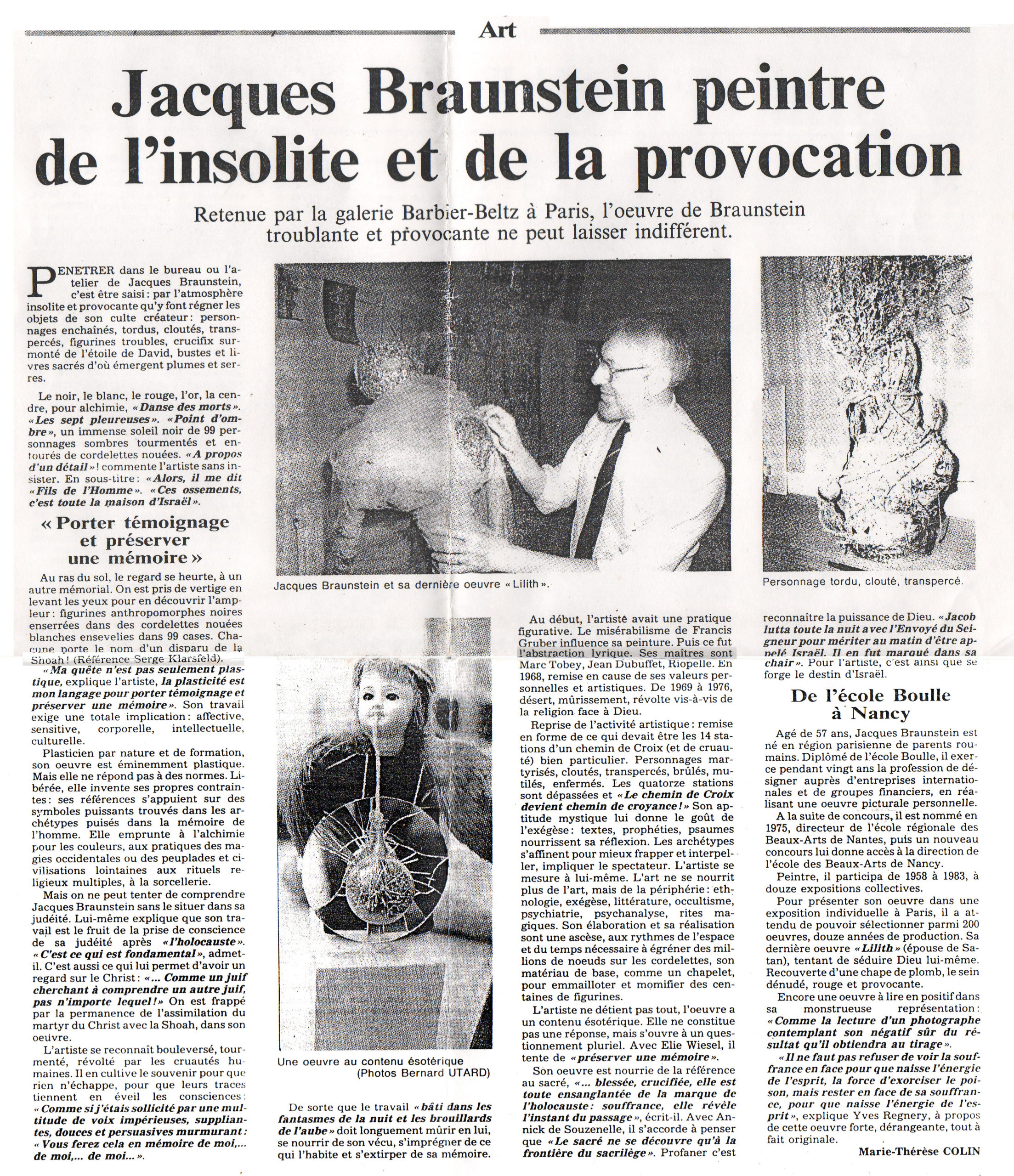 Revue de Presse - Marie-Thérèse Colin - Janvier 1989 - L'Est Républicain