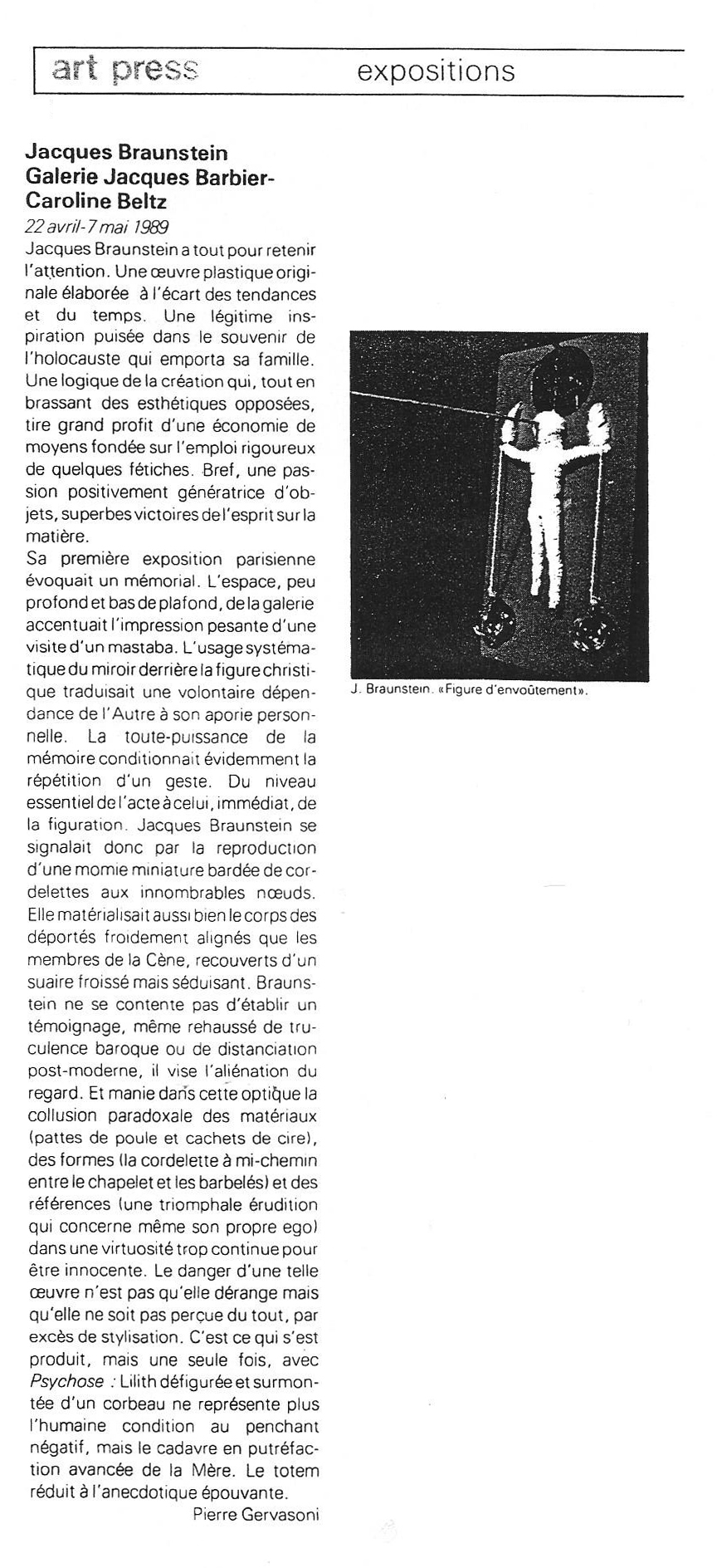 Revue de Presse - Pierre Gervasoni - Juin 1989 - Art press magazine